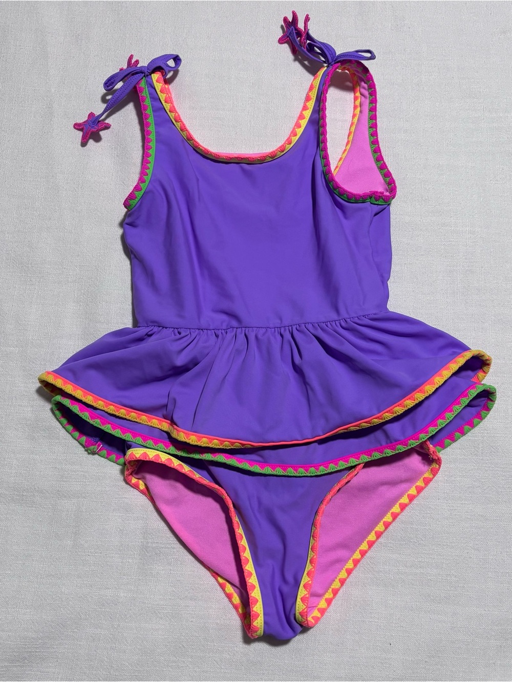 Girls RuffleButts UPF50+ Crochet Detail Peplum One Piece Swimsuit | Size 7